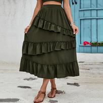 Half-body Skirt Female Models Temperament High Waist Cake Skirt In The Long Pleated Long Skirt XL žalia