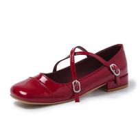 Fashion 2024 Brand Women's Shoes Mary Janes Women's High Heels Fashion Buckle Strap Dress Pumps Women New Square Toe Heels Women Zapatos 35 raudona