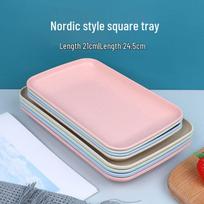 Šiaurietiško stiliaus stačiakampė kviečių šiaudų užkandžių ir vaisių lėkštė Nordic Pink