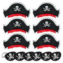 12Pcs Pirate Captain Hat Skull Print Eye Patch Children Adult Halloween Party Cosplay Costume Cap Decoration Props Kids Birthday
