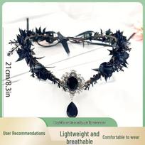 Mori gėlių vainikas Helovino galvos apdangalas: Gotikinė elfo vainikas su vintažiniais Bindi aksesuarais Black Diamond Pendant