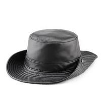 Men's Genuine Leather Western Cowboy Hat: Retro Sunshade for Outdoors, Mountaineering, and Seaside Dual-Use XL Adjustable (56-60cm) gray