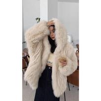 Fur women's clothing imitation fox fur jacket hooded artificial fur woven fur top autumn and winter clothing S