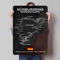 Nürburgringo trasos plakatas Žemėlapis Metalo ženklas Miegamojo dekoracija Svetainės dekoras Vyriški Individualūs skardos plokštelės Sienų meno dekoravimui 7.9x11.8In(20x30cm)