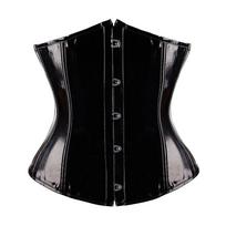 Juodas PVC Vinilo Korseto Viršus Po Krūtine Push Up Su Kaulais Bustier Gotikinis Punk Korsett Moterims Priekyje Sagtelės Gorset Didelis Dydis Korse Seksualus XL black