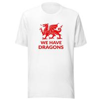 WREXHAM AFC marškinėliai Raudoni su logotipu „MES TURIME DRAKONUS“ Lygos futbolas Švelni medvilnė XS-5XL Unisex T-shirt XL