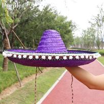 Šventės Dekoracijos Šiaudinė Skrybėlė Šou Šiaudiniai Drabužiai Meksikietiška Pomponų Skrybėlė Helovino Cosplay Skrybėlė violetinė