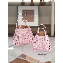Niche design new carved leather tote bag shoulder hollow vegetable basket bag in women's bag cowhide messenger bag 18*16*8.5 (without inner bag) rožinė