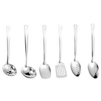 6-Piece Stainless Steel Kitchen Utensil Set - Gold & Silver Cooking Tools with Spoons, Ladle & Spatula sidabras
