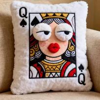 Pokerio Kortų Pagalvėlė Pliušinė Patchwork Siuvinėjimas Kortų Žaidimas 3D Didelės Akys Siuvinėta Pagalvė Smagi Dovana Namų Dekoras 40x35cm
