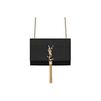 Saint Laurent Ysl Kate Gold Logo Grainy Embossed Leather Tassel Chain Shoulder Bag Small Women Bags Black 474366-BOW0J-1000 Basic Set (Bag+Dust Bag)