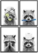 4 Set Funny Canvas Poster Giraffe Dog Elephant Toilet Paper Bathtub Canvas Painting Wall Art Bedroom Room Home Decoration
