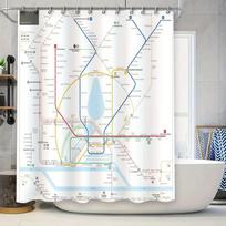 Vintažinis metro žemėlapio dušo užuolaida Meno stiliaus transporto sistemos dekoras Vonios kambario audinio įdėklas W60H190(CM)-1 Pcs white