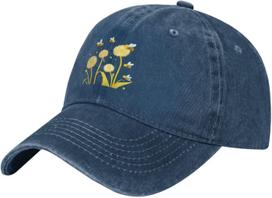 Dandelion and Bees Baseball Cap Washed Denim Unisex Adjustable Summer Casual Cotton Hat Can Be Adjusted tamsiai mėlyna spalva