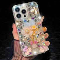 Glitter Bling Rhinestone Phone Case For XiaoMi 15 Ultra 14 Pro 14T 14A Plus 13 Lite 13T 12 12T 12S 12X 5G 3D Floral Crystal Diamond Sparkle Cover XiaoMi 15 rožinė