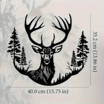 Metal Deer Antler Wall Art, Laser Cut Deer Head Silhouette, Home Decor Metal Cutout, Unique Rustic Ornament 16in