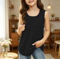 Girls  Kids Summer Crewneck Sleeveless Shirts Tank Tops 110 juoda