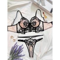 Wind Sexy Fashion French Perspective Embroidery Spice Girls Exposed Navel Sex Underwear Women S juoda