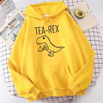 Tea Rex Funny Dinosaur Drink Coffee Print Hoodies Mens Autumn Oversize Hoodie Simple Fleece Sweatshirts Street Tracksuit S
