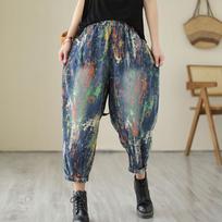 Printed Denim Harem Pants, Loose Nine Cent, Dad, Baggy Pants, Woman M mėlyna