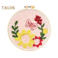 Punch Stitch Kit Gydomasis pynimas Punch Sitching Rinkinys suaugusiems Vaikams „Pasidaryk pats“ Punch Stitch Siuvinėjimo rinkinys su įrankiais Verpalai Lankas pradedantiesiems A beige
