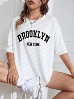 Vasarinis moteriškas Brooklyn Niujorkas T-shirt Madingas raidžių spausdinimas Apvali apykaklė Drabužiai Moteriški Vintažiniai Viršutiniai Marškinėliai Laisvalaikio Streetwear XL white