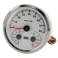 3 viename Spidometras 8000 aps./min Tachometras 0–150 PSI Alyvos slėgis 100–250 Farenheito laipsnių Vandens temperatūra 7 spalvos