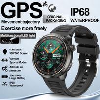 2026 New Outdoor Smart Watch GPS Track Tracking SOS LED Flashlight Heart Rate Blood Oxygen IP67 Waterproof BT Call Smart Watch Black Silicone