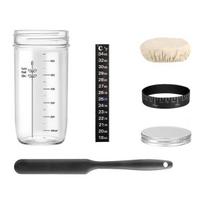 Fermentacijos bakas Raugos starterio rinkinys su didelės talpos stiklainiu, aliuminio dangteliu, sandarinimo audinio dangteliu, maitinimo juosta, mentelė, virtuvės fermentacijos rinkinys A