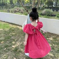 Bear Leader Rose Pink Plaid Bow Dress Elegant Lolita Child Big Girls Midi Dress Children Dresses Teens Party Princess Sundress 90 rožinė