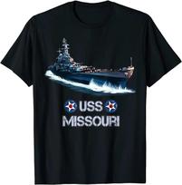 USS Missouri Antrojo pasaulinio karo Amerikietiško karinio jūrų laivyno linijinio laivo marškinėliai. Aukščiausios kokybės medvilniniai trumpomis rankovėmis vyriški marškinėliai su apvalia apykakle Nauji S-3XL - Vasariniai vyriški... S įvairiaspalvis