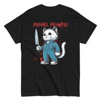 Michael Meowers Horror Movie Parody Funny Cat Men039;s Cotton T-Shirt Horror Tee Unisex T-Shirt M