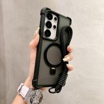 Armor Folding Magnetic Ring Stand Wrist Strap Phone Case for Samsung S24 S25 Plus S23 S26 Ultra Shockproof Protective Cover Galaxy S26
