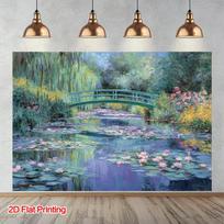 2D žinomo paveikslo vėliava, Monė vandens lelijų sodas su tiltu 47.2x31.5inch/120*80cm