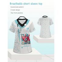 Clinical Uniform Woman Cartoon Pattern Printing Dental and Beauty Clinic with Pockets Short Sleeve Surgical Uniforms Woman Tops S