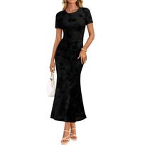 Women's Elegant, Figure-Flattering Floral Short-Sleeve Tulle Dress L juoda