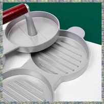WON Double Hamburger Press, Aluminium Alloy Burger Patty Maker With Wooden Handle, Meat Press, Round Hamburger Patty Maker Durab sidabras