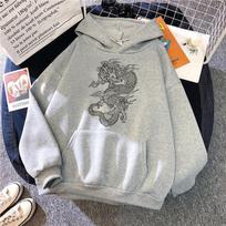 Megztinis su gobtuvu Mielas Hip Hop Moteriškas megztinis su gobtuvu Dragon Print Kasdienis unisex Streetwear Harajuku D Kawaii Y2k Drabužiai Viršutiniai Megbtuvai L ruda
