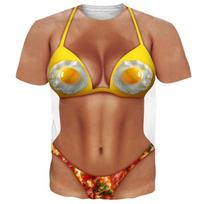 Vyriški bikini marginti smagūs marškinėliai, netikri ABS raumenys 3D spausdinti trumpomis rankovėmis marškinėliai, moteriški cosplay drabužiai, naujoviški marškinėliai XXS geltona