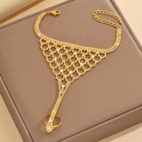 Glamorous Full Diamond Hand Chain Fashion Accessory Elegant Mesh Rhinestone Fingerless Gloves Trendy Jewelry brown