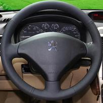 Juoda Dirbtinės Odos Vairo Dangtelis Rankomis Siuvamas Automobilio Vairo Dangteliai Peugeot 307 SW 2005-2008 307 2001-2008 Black Thread
