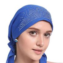 Fashion Muslim Headscarf Hat Thin Summer Women Inner Hijab Bonnet Solid Diamond Turban Caps India Head Wrap Hats For Lady beige