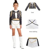 Rumi Demon Juoda Balta Cosplay Kostiumas Helovinas Scenos Mergina K-Pop Grupės Idol Liemenė Paltai Šortai 3 dalių Vienodos Aprangos Rinkinys 120CM