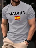 Madrido Ispanijos Vėliavos Dizaino Vyriški Marškinėliai Minkšti Laisvi Apvalia Kaklo Iškirpte Marškinėliai Universalaus Derinio Medvilniniai Streetwear Unisex Vasariniai Laisvalaikio Trumpomis Rankovėmis S