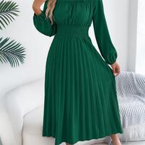 2026 Spring/Summer Women's Black Fungus Edge Long Sleeve Pulling Waist pleated Long Skirt S-XL S žalia