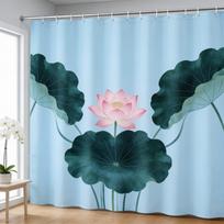 Žalių gėlių rašto dušo užuolaida 180X 210cm, skalbiama vandeniui atsparaus poliesterio vonios dekoratyvinė dušo užuolaida su 12 kabliukų, W60H190(CM)-1 Pcs