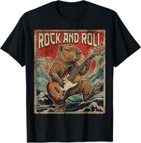 Kapibara groja gitara Rock On Vintažinis gitaristas Kapibara Marškinėliai Unisex Marškinėliai L