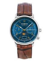 Zeppelin 100 Jahre Mediterranee Moonphase Leather Strap Blue DIal Quartz 96373 Men's Watch mėlyna