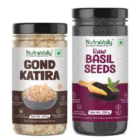 Nutrovally Gond Katira Baziliko Sėklų Rinkinys 2 viename | Gond Katira 125g + Baziliko Sėklos 200g | Abu Idealiai Tinka Vasaros Gėrimams, Vėsinimui ir Gaivinimui | Gond