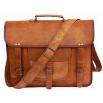Natūralios odos „Messenger Brown“ vintage ožkų krepšys, originalus nešiojamojo kompiuterio lagaminas 10" x 13" x 4" ruda